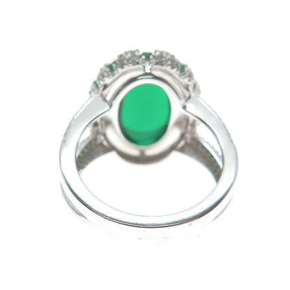 DSMK 925 Sterling Silver Cabochon Nano Emerald & C Z Ring Size 7.25
