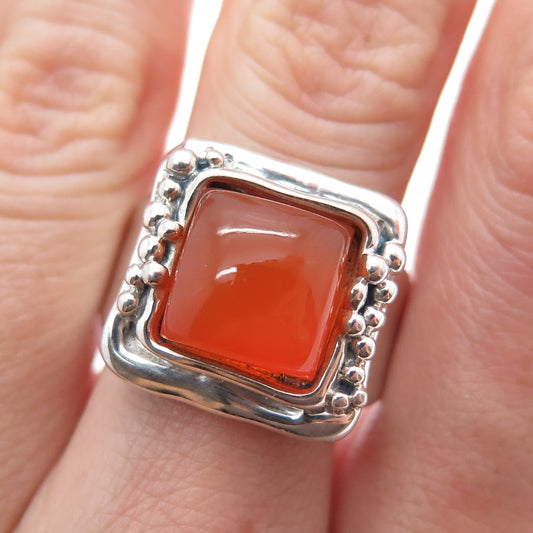 HAGIT GORALI Sterling Vintage Israel Carnelian Modernist Beaded Ring Size 10.25