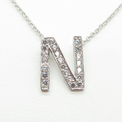 925 Sterling Silver C Z Letter "N" Initial Rolo Chain Necklace 16-18"