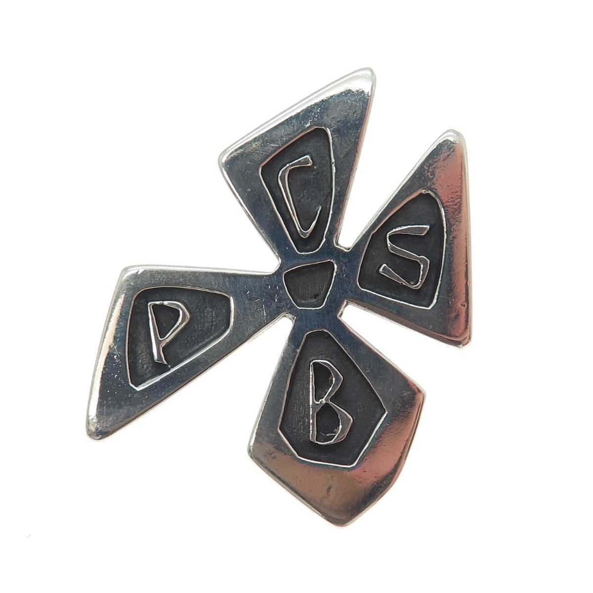 925 Sterling Silver Vintage PCSB School Flower Oxidized Pin Brooch