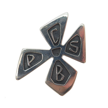 925 Sterling Silver Vintage PCSB School Flower Oxidized Pin Brooch