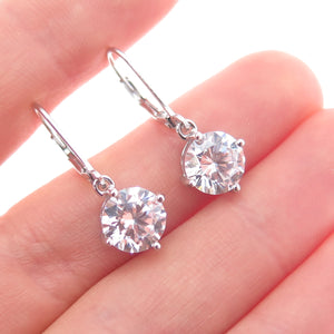 925 Sterling Silver Round-Cut C Z Dangle Earrings