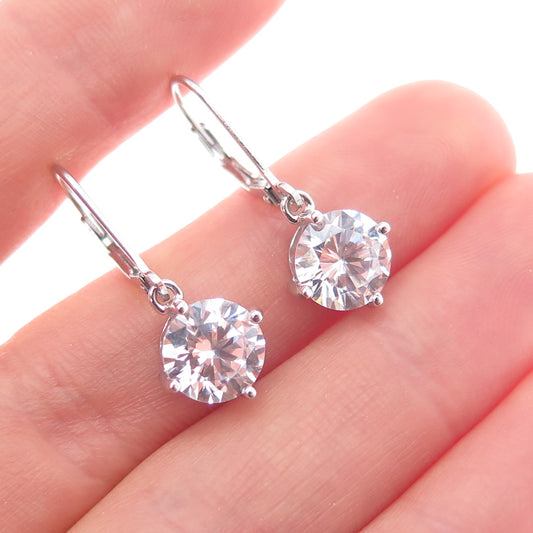 925 Sterling Silver Round-Cut C Z Dangle Earrings