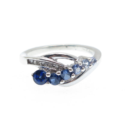 FD Felicia Design 925 Sterling Silver Real Diamond & Sapphire Ring Size 5.75