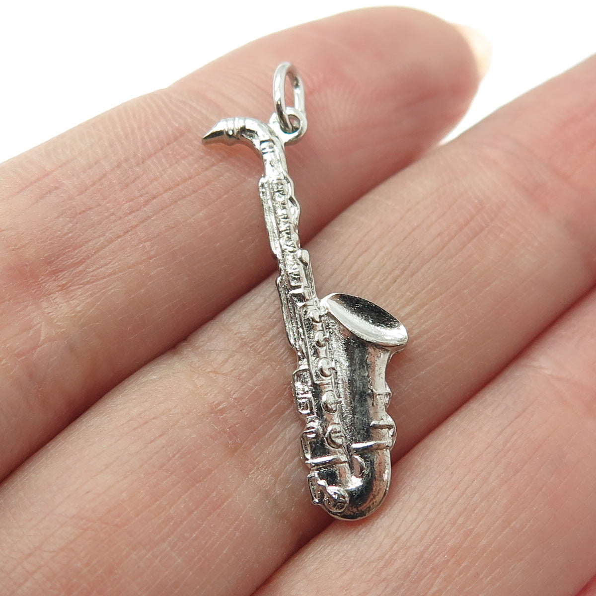 PAYE & BAKER 925 Sterling Silver Antique Saxophone Minimalist Charm Pendant