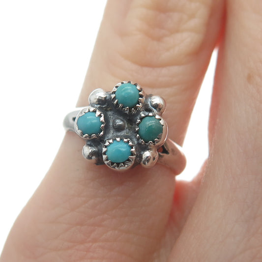 Old Pawn 925 Sterling Silver Vintage Real Turquoise Snake Eye Tribal Ring Size 3