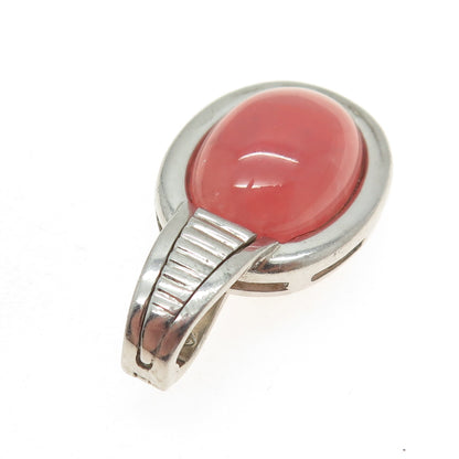 925 Sterling Silver Vintage Real Cabochon Cherry Pink Quartz Charm Pendant