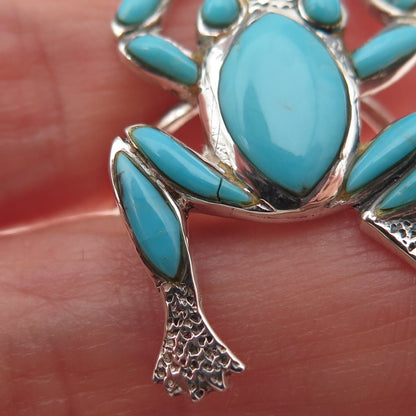 925 Sterling Silver Vintage Real Turquoise Frog Good Luck Ring Size 8.75