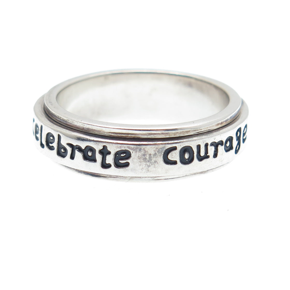 925 Sterling Vintage Enamel Celebrate Courage Cancer Ribbon Spin Ring Size 9.25