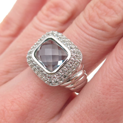 925 Sterling Silver Real Blue & White Topaz Ring Size 7.25