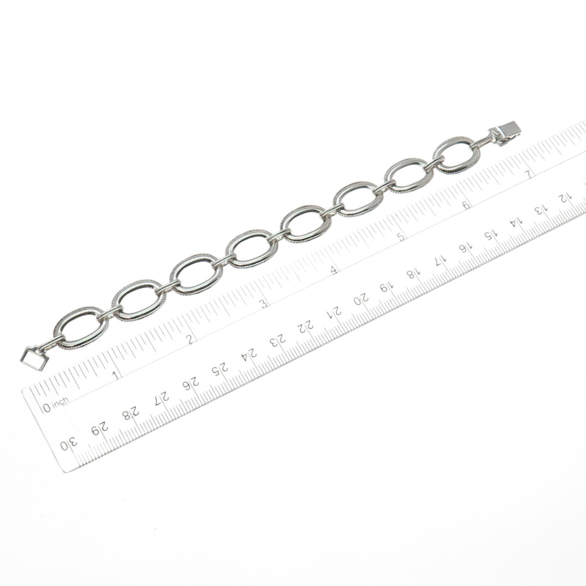W. E. RICHARDS 925 Sterling Silver Antique Art Deco Oval Link Bracelet 6.75"