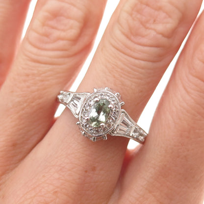 Chuck Clemency Sterling Silver Real Green Amethyst & White Topaz Ring Size 8.25