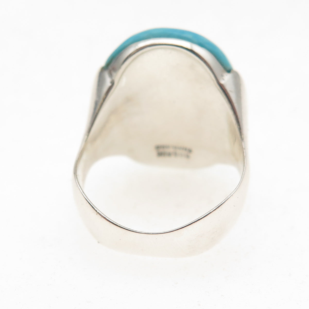 925 Sterling Silver Vintage Real Turquoise Modernist Ring Size 6.75