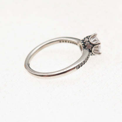 Pandora 925 Sterling Silver Round-Cut C Z Engagement Ring Size 6