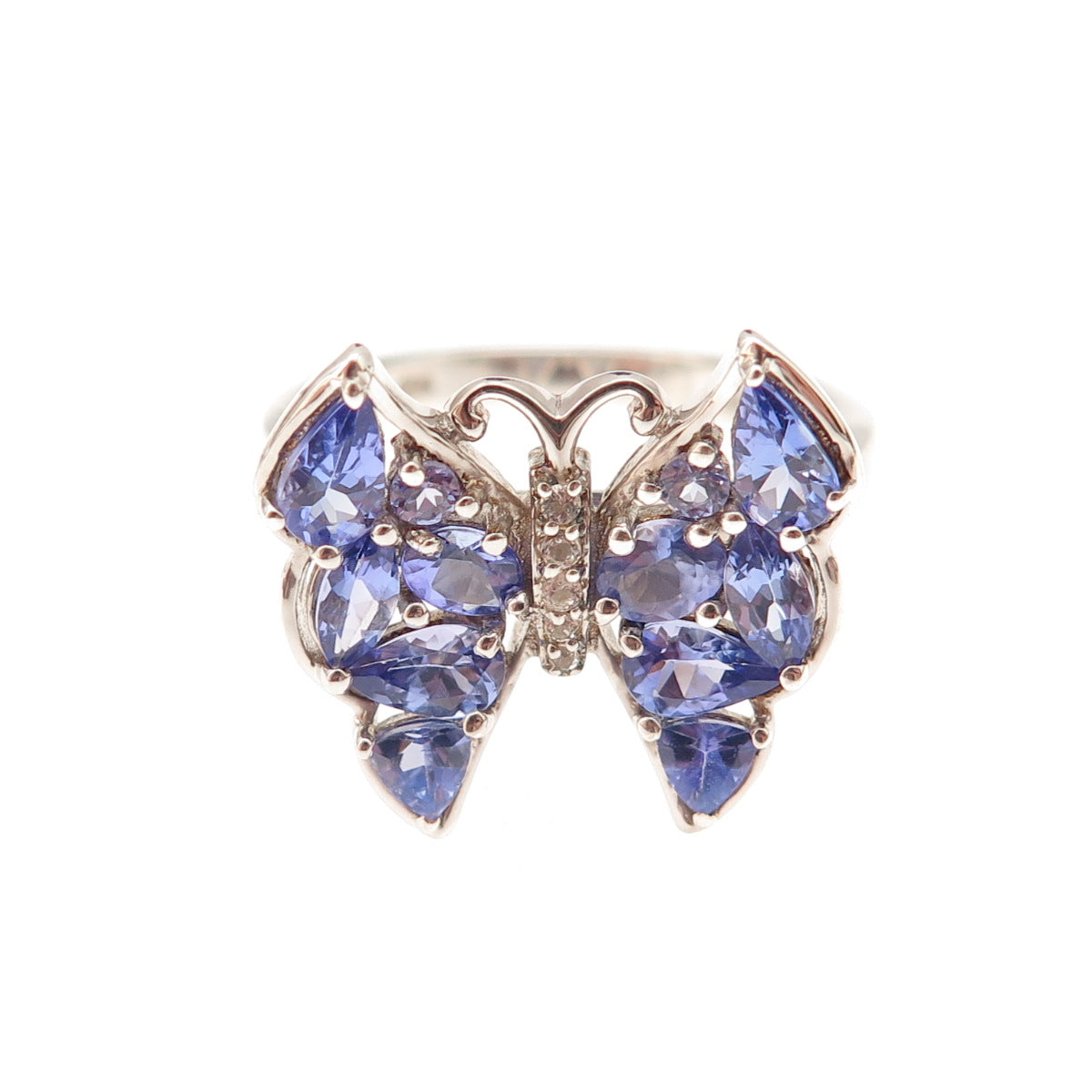 Chuck Clemency 925 Sterling Silver Real Tanzanite Topaz Butterfly Ring Size 8.25