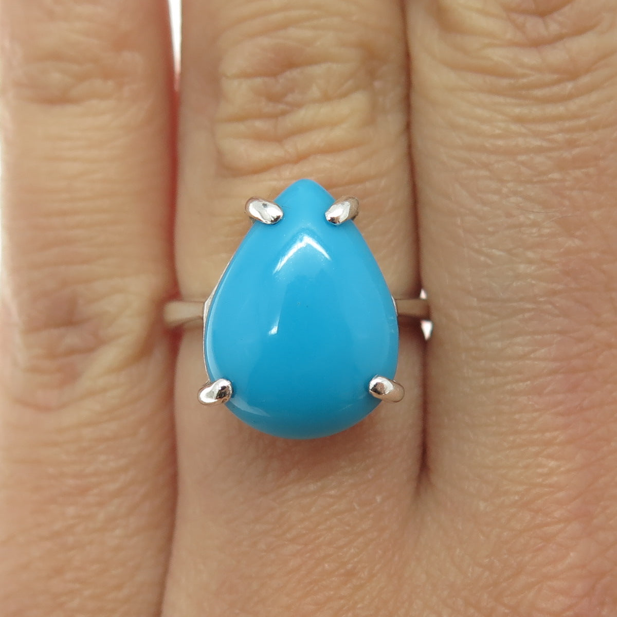 925 Sterling Silver Vintage Pear-Cut Sleeping Beauty Turquoise Ring Size 5.25