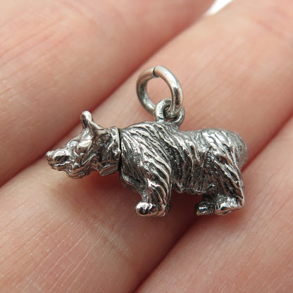 925 Sterling Silver Antique Movable Head Bear Minimalist Oxidized Charm Pendant