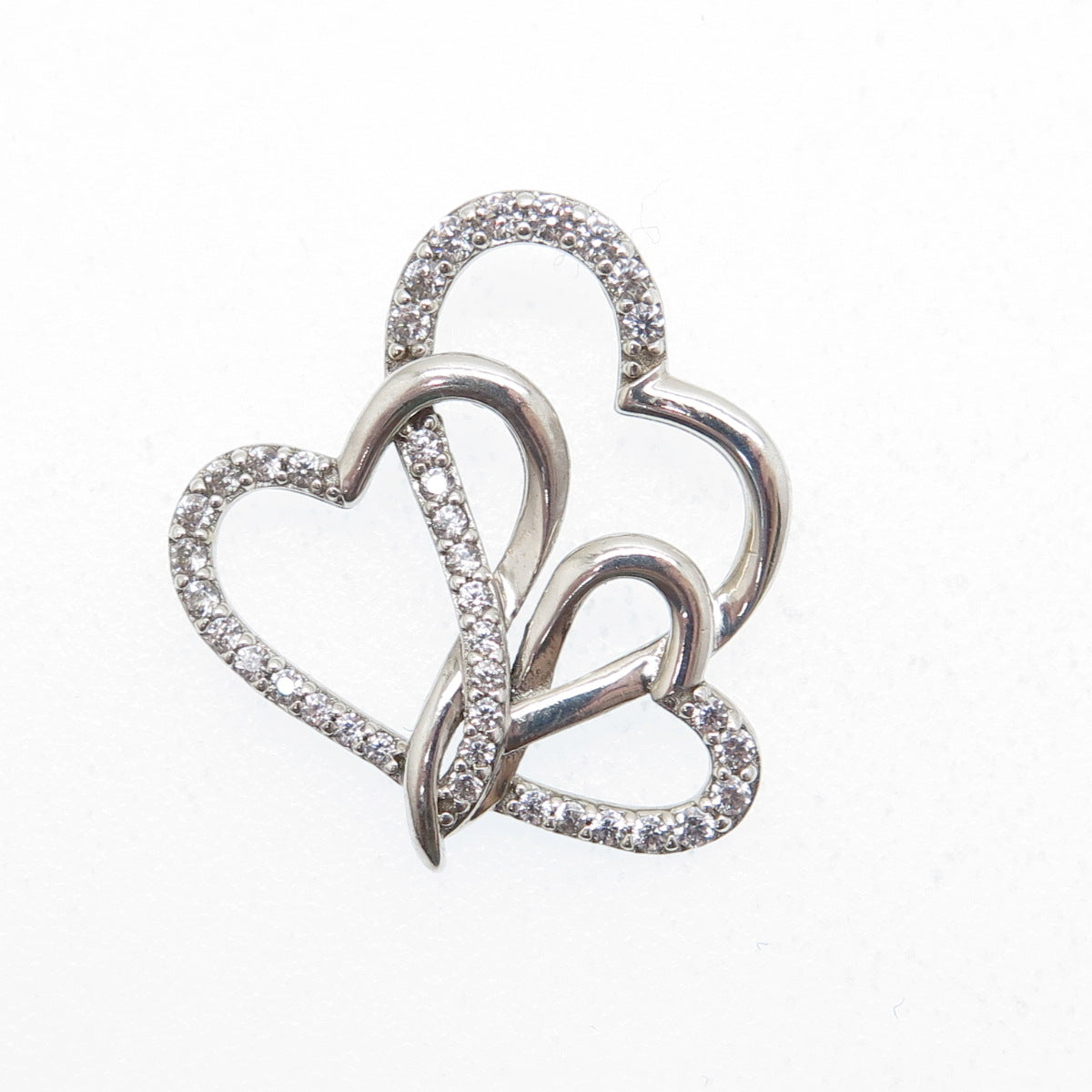 925 Sterling Silver Round-Cut C Z Triple Interlocked Heart Minimalist Pendant