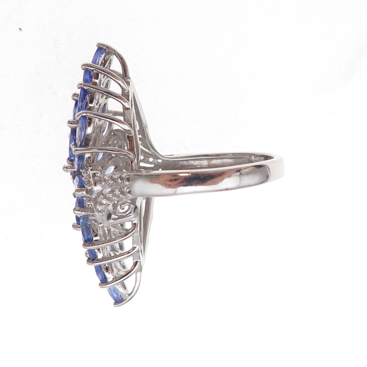 Chuck Clemency 925 Sterling Silver Real Tanzanite & White Topaz Ring Size 8.25