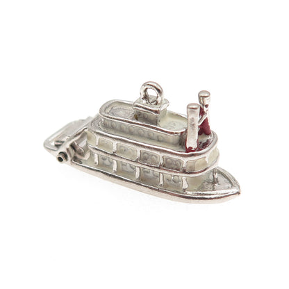 925 Sterling Silver Antique Art Deco Enamel Steamboat 3D Mini Charm Pendant