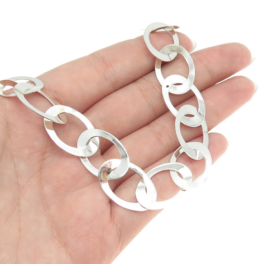 925 Sterling Silver Modernist Oval Cable Chain Necklace 18"