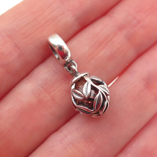 PANDORA 925 Sterling Silver C Z Laurel Leaves Slide Dangle Charm