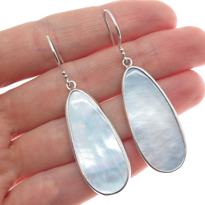 AF DESIGN 925 Sterling Silver Vintage Real Blue MOP Teardrop Dangle Earrings