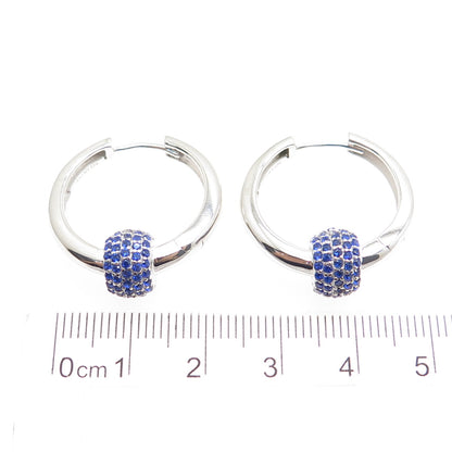 925 Sterling Silver Round-Cut Lab-Created Sapphire Ball Hoop Earrings