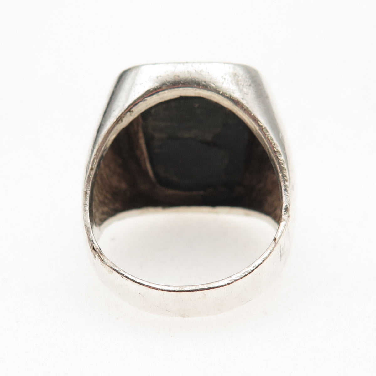 925 Sterling Silver Vintage Real Black Onyx Modernist Oxidized Ring Size 9.75