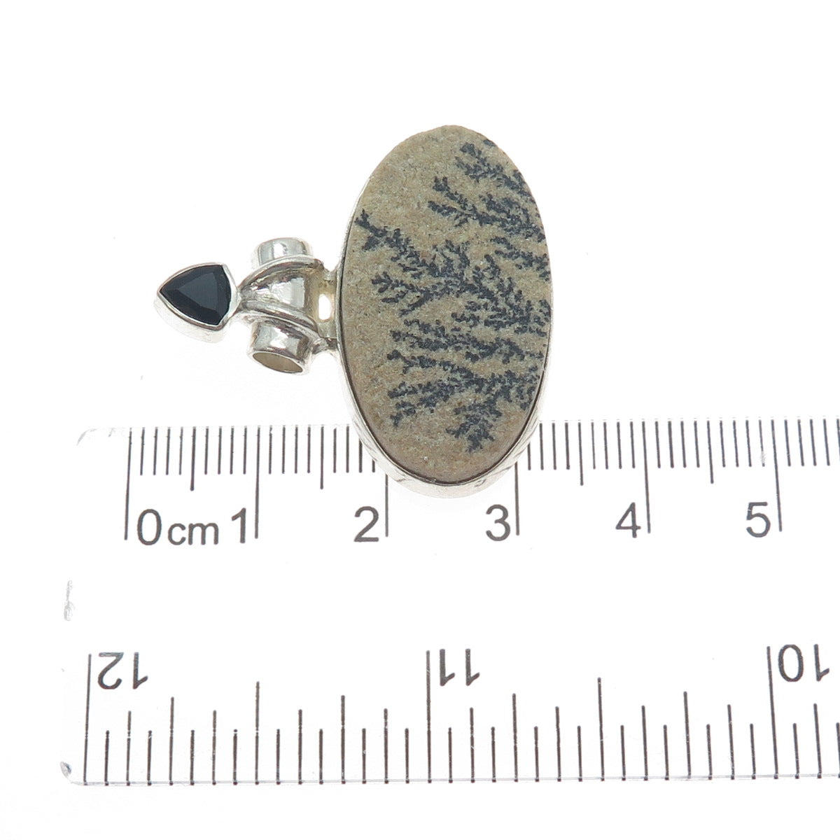 925 Sterling Silver Vintage Real Dendritic Psilomelane & Spinel Slide Pendant