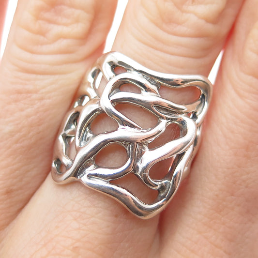 HAGIT GORALI 925 Sterling Silver Vintage Modernist Abstract Swirl Ring Size 9
