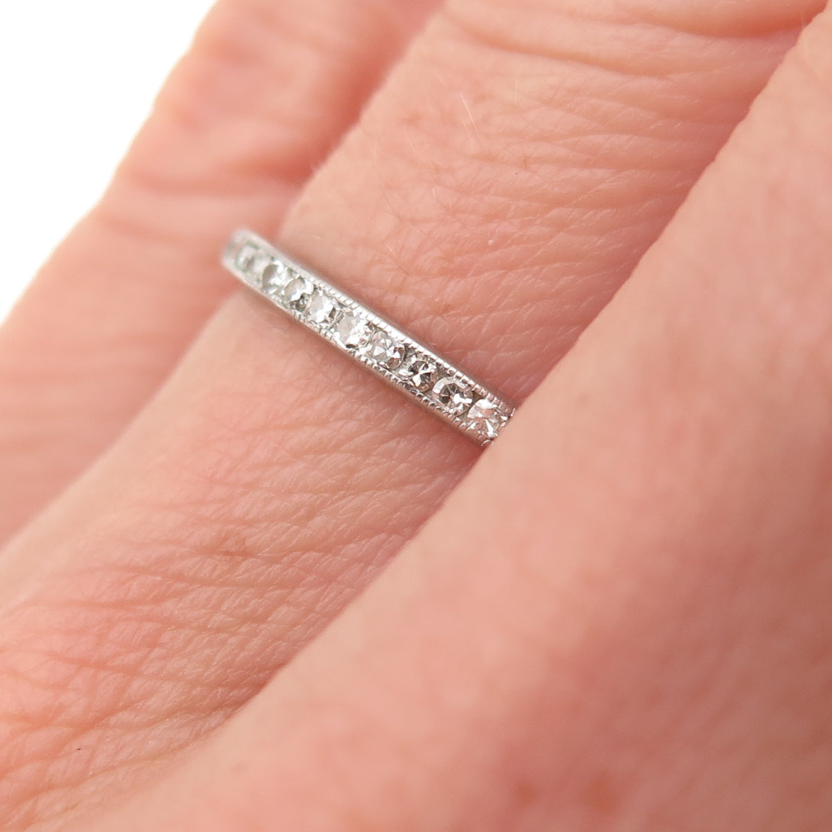 Platinum Antique Art Deco Real Diamond Stackable Eternity Band Ring Size 4.75