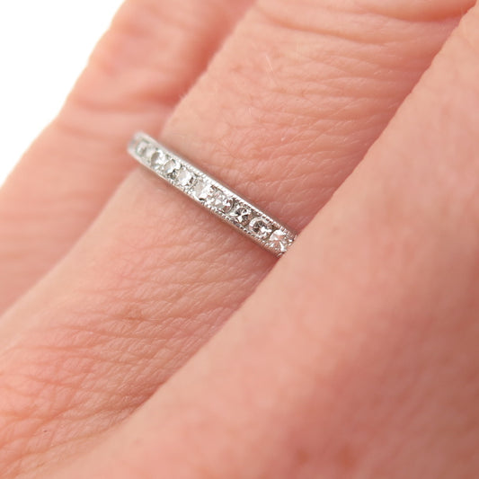 Platinum Antique Art Deco Real Diamond Stackable Eternity Band Ring Size 4.75
