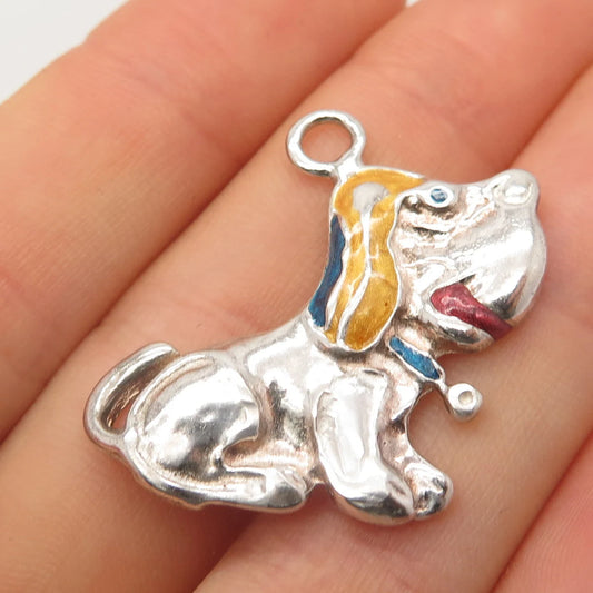 925 Sterling Silver Vintage Colorful Enamel Dog Pendant
