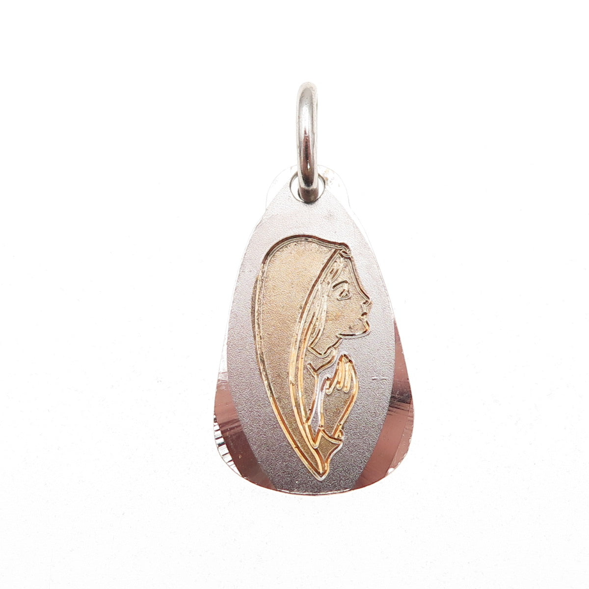 835 Silver 2-Tone Vintage Italy St. Mary Religious Charm Pendant