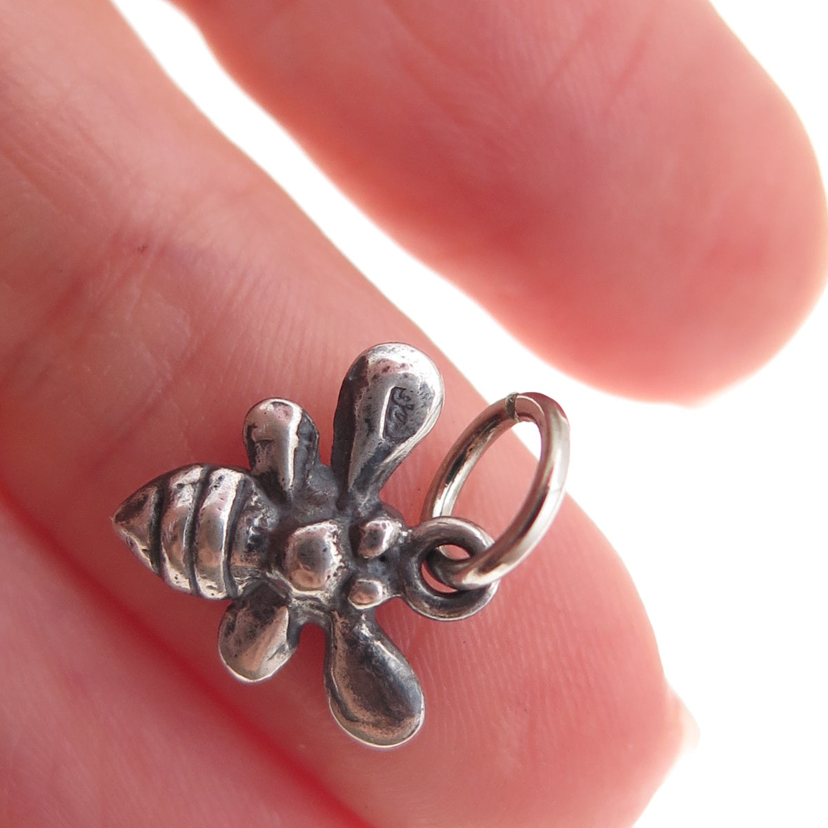 925 Sterling Silver Vintage Bee Oxidized Charm Pendant