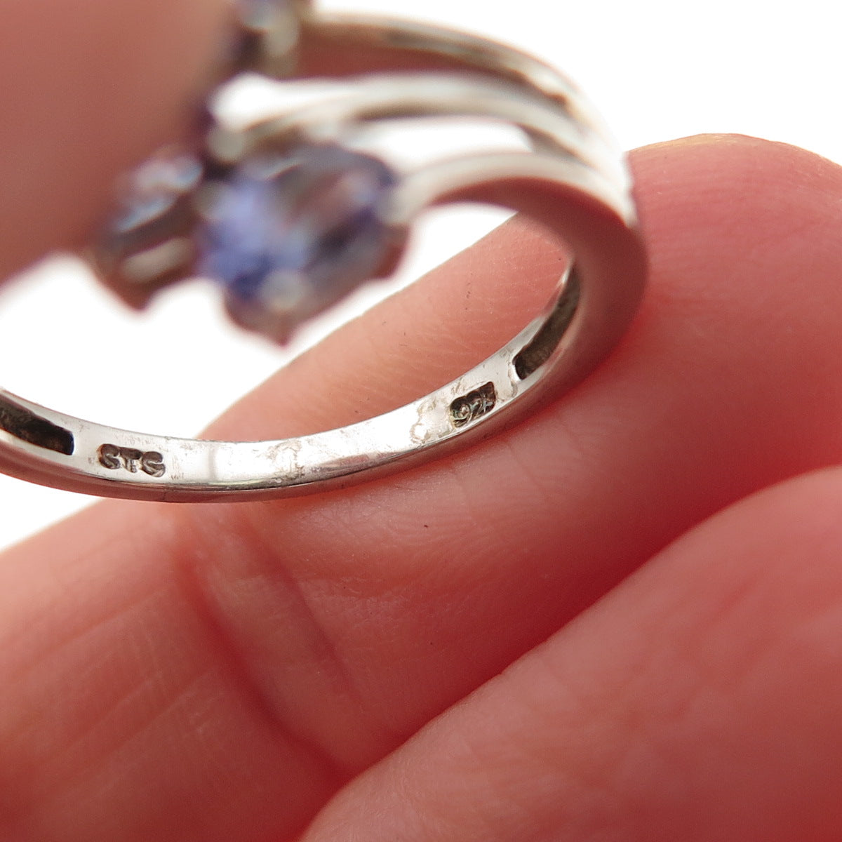 Chuck Clemency 925 Sterling Silver Real Oval-Cut Tanzanite Bypass Ring Size 8