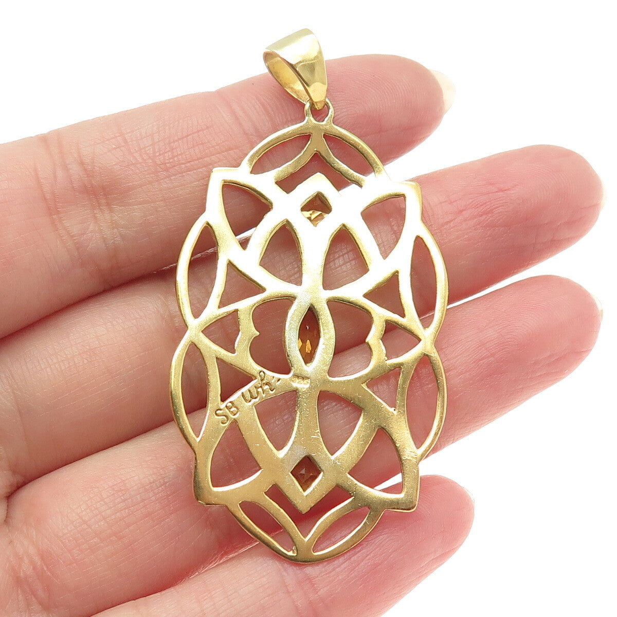 SARA BLAINE Willow House 925 Sterling Silver Gold Plated Vintage Citrine Pendant