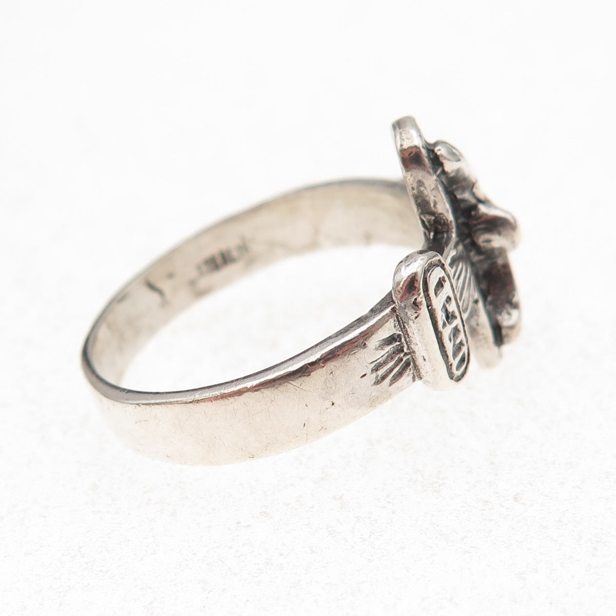 925 Sterling Silver Vintage Crucifix Cross Oxidized Ring Size 10.75