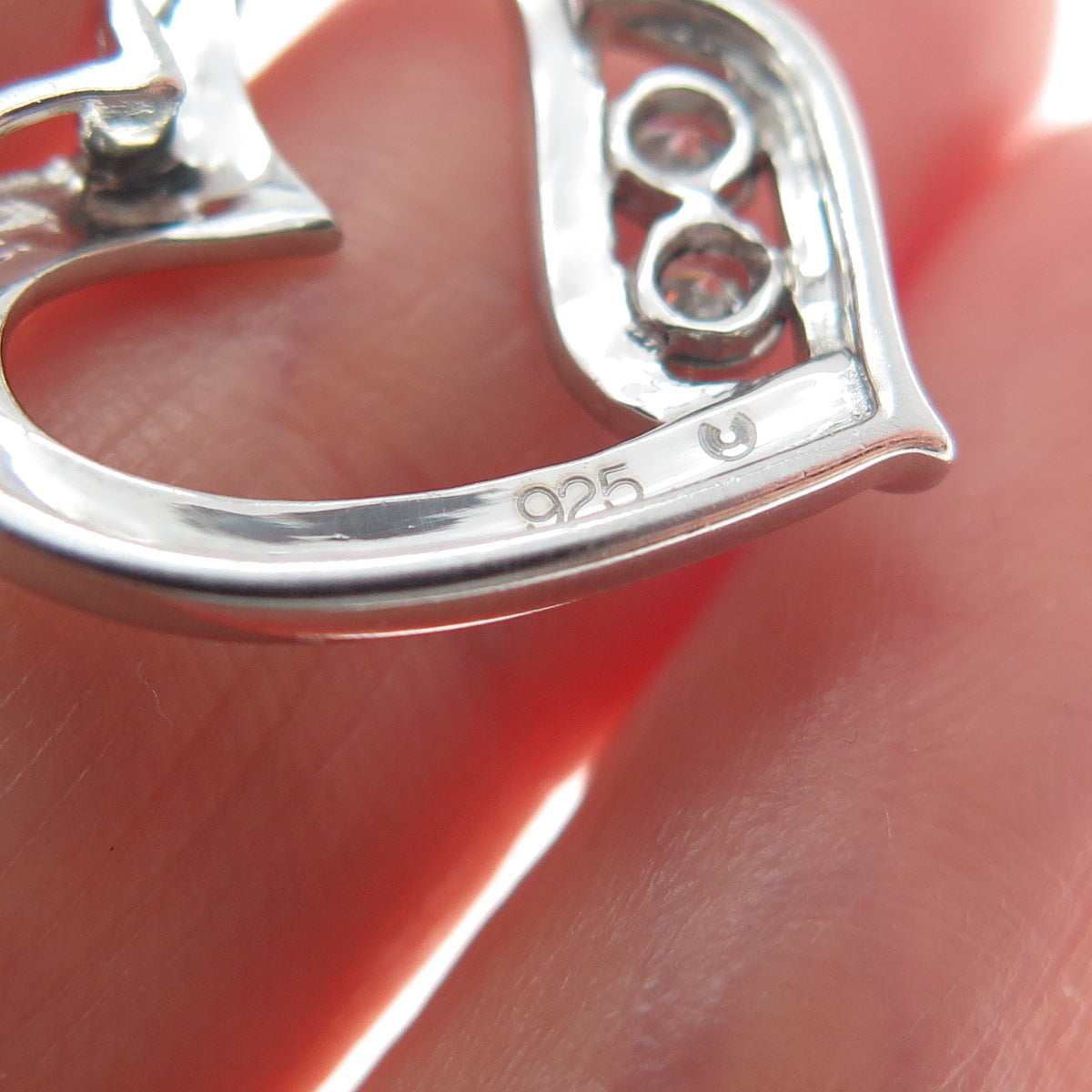 925 Sterling Silver Round-Cut Shaped C Z Open Heart Slide Pendant