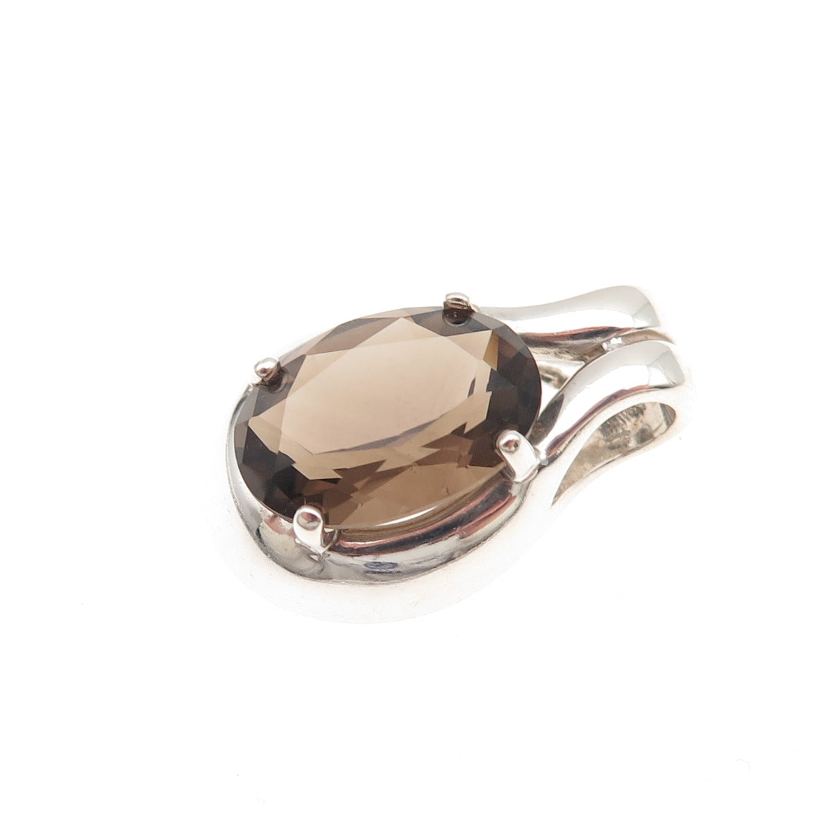 Kabana 925 Sterling Silver Vintage Real Smoky Quartz Mini Slide Charm Pendant