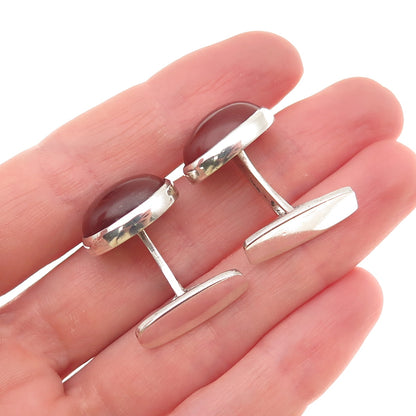 925 Sterling Silver Vintage Real Cabochon Carnelian Oxidized Cufflinks