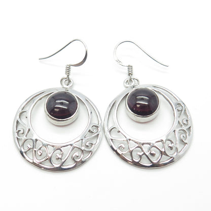 925 Sterling Silver Vintage Real Tourmaline Gemstone Ornate Hook Earrings