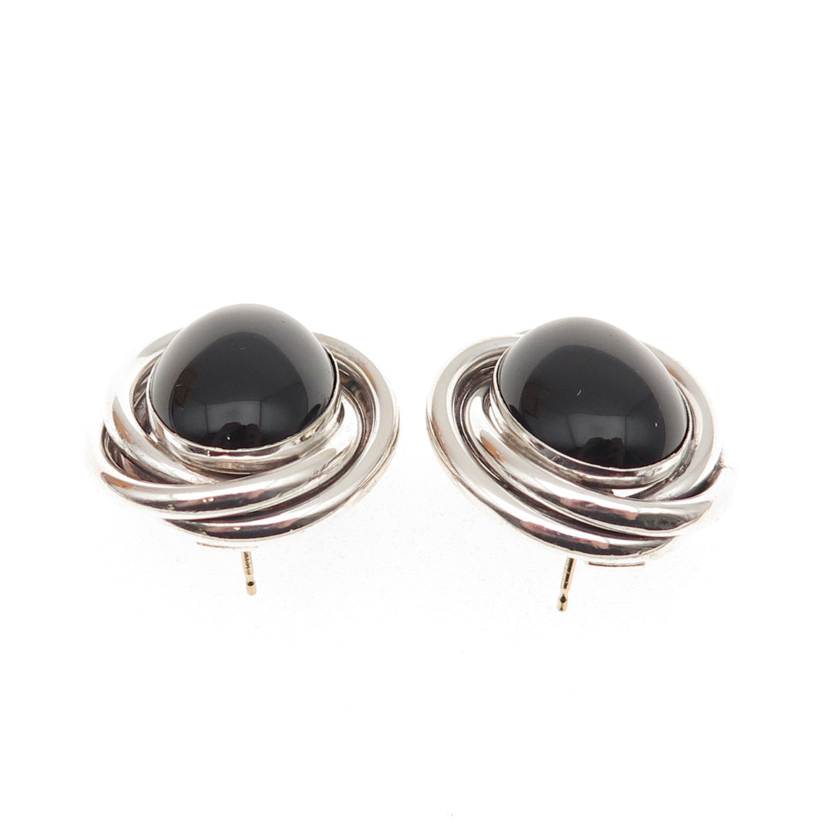 Peter Brams 925 Sterling Silver 14K Gold Posts Vintage Real Black Onyx Earrings