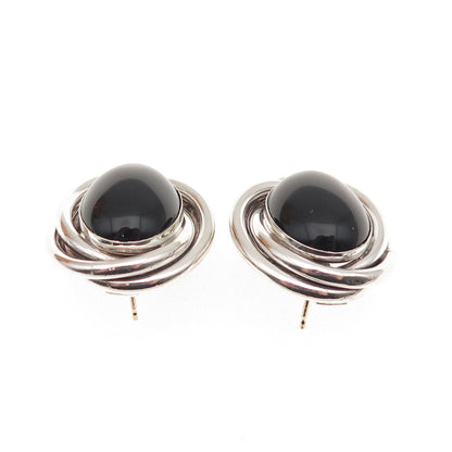 Peter Brams 925 Sterling Silver 14K Gold Posts Vintage Real Black Onyx Earrings
