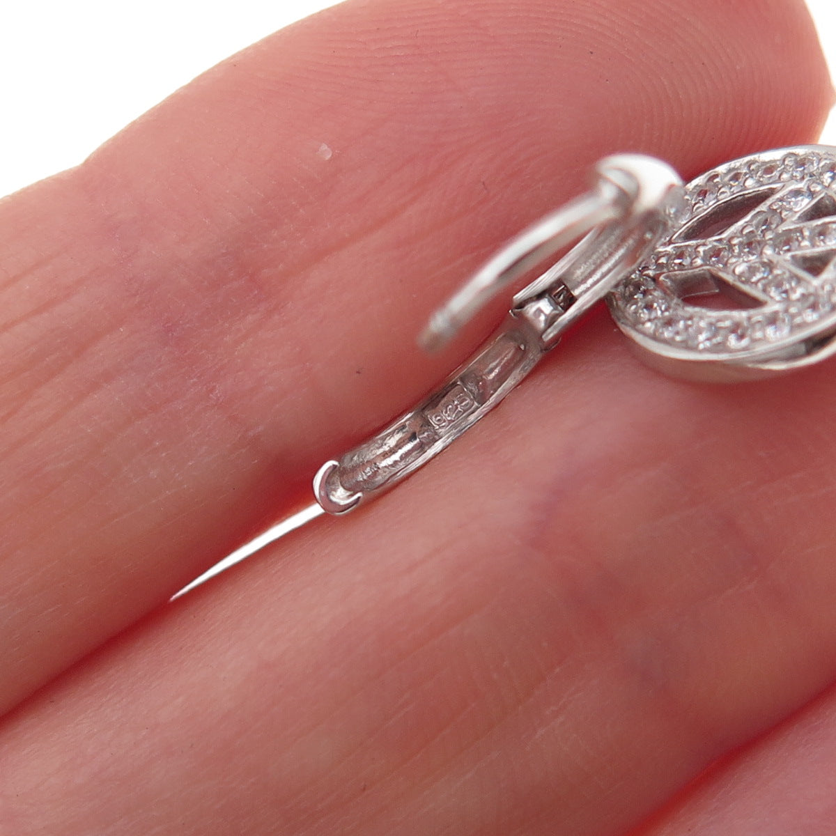 925 Sterling Silver Round-Cut C Z Peace Symbol Dangle Earrings