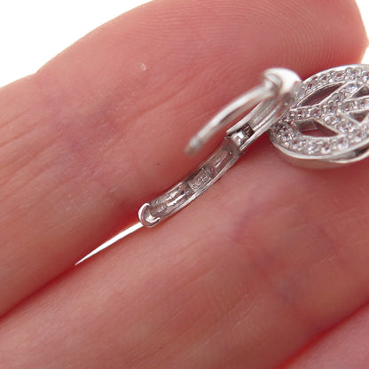925 Sterling Silver Round-Cut C Z Peace Symbol Dangle Earrings