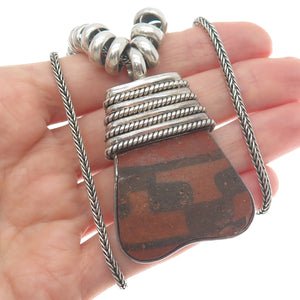 950 Silver Vintage Peruvian Clay Pottery Tribal Wheat Chain Necklace 20-22"