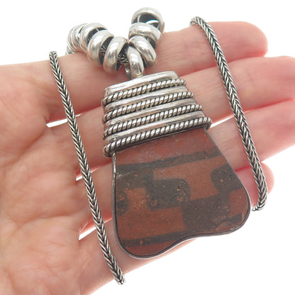 950 Silver Vintage Peruvian Clay Pottery Tribal Wheat Chain Necklace 20-22"