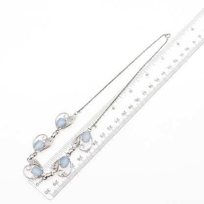 925 Sterling Silver Antique Art Deco Apalite Filigree Chain Necklace 16"